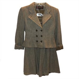 Vintage Peabody House brown wool herringbone suit jacket & skirt size 5/6